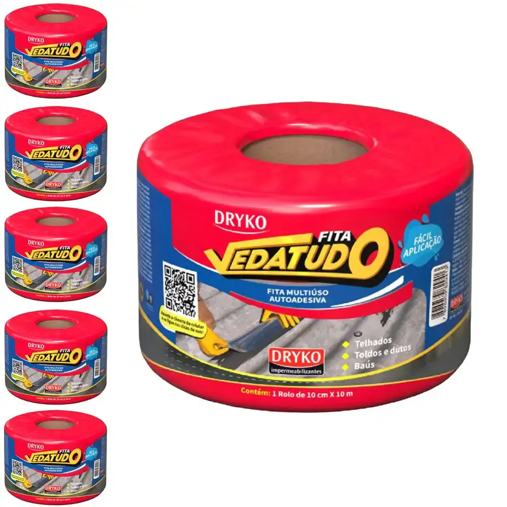 Fita Asfáltica Vedatudo 10 cm X 10 m 6 Unidades DRYKO — fotografia de referência