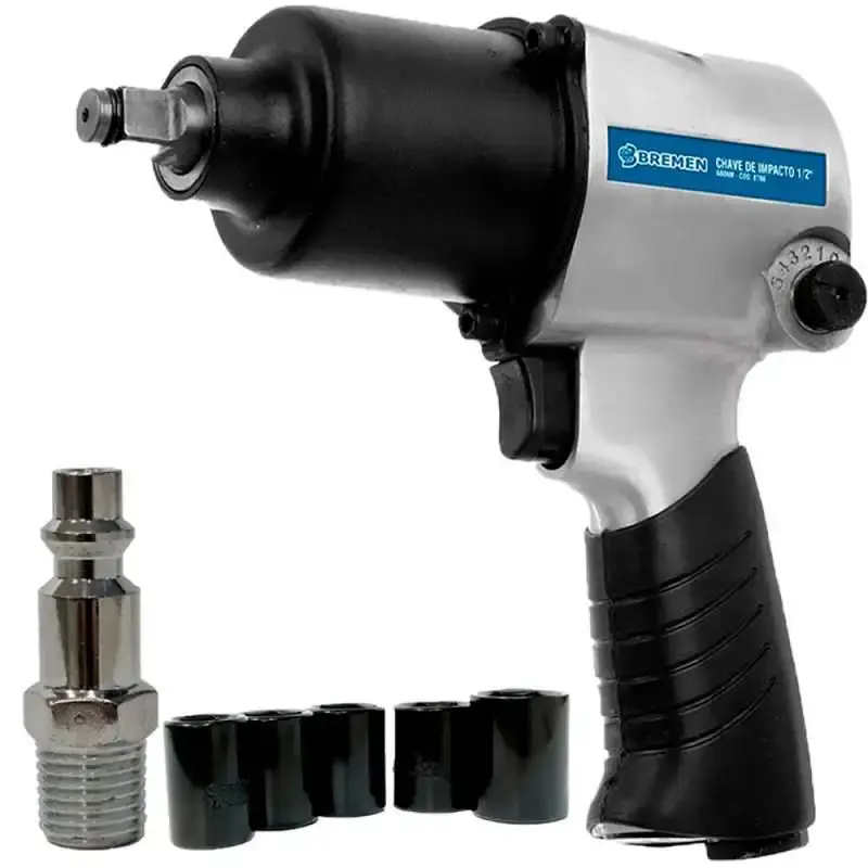 Chave de impacto 1/2 pol pneumática 680NM twin hammer com 5 soquetes 8786 Bremen — fotografia de referência