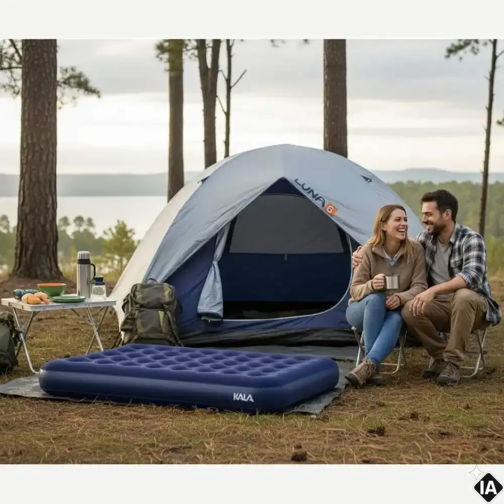 Barraca para camping com proteção 6 pessoas luna e colchão inflável casal kala Mor — fotografia 5