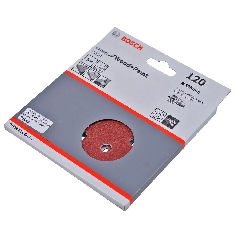 Lixa disco velcro para madeira 5 peç 125MM G120 Bosch — fotografia 3