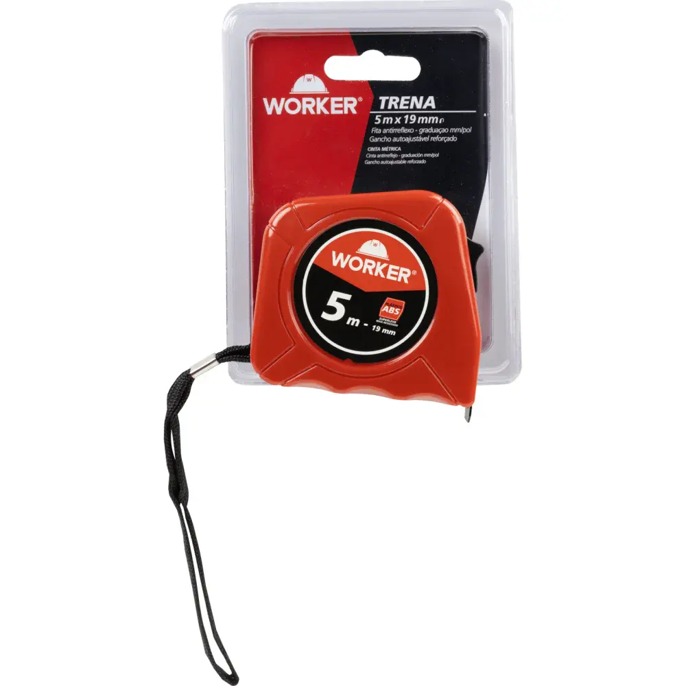 Trena métrica de plástico 5M x 19MM abs antirreflexo da Worker — fotografia de referência