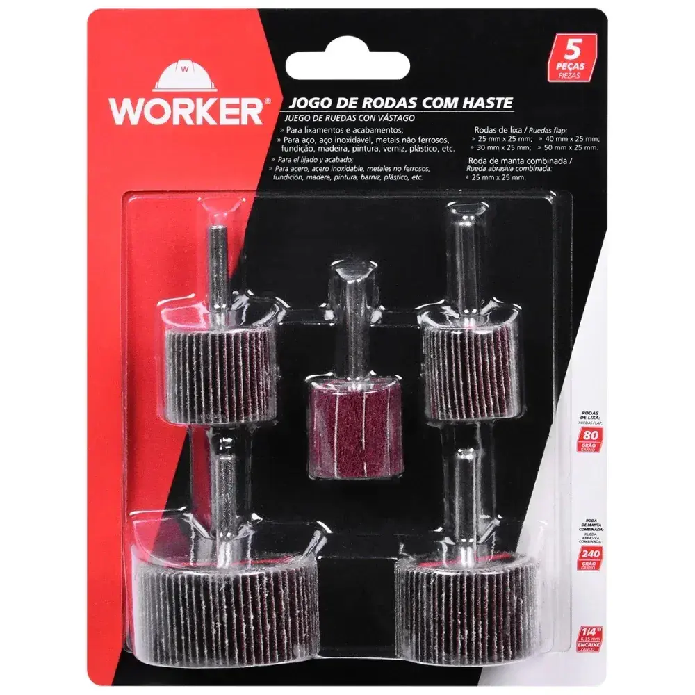 Jogo de rodas de lixa com haste 1/4 5 peç Worker — fotografia 5
