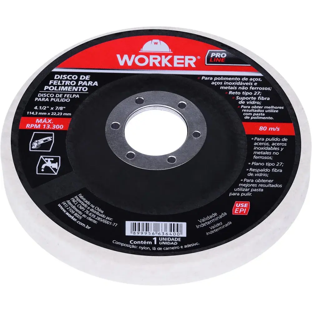 Disco flap de feltro para polimento 4.1/2” Worker — fotografia 3
