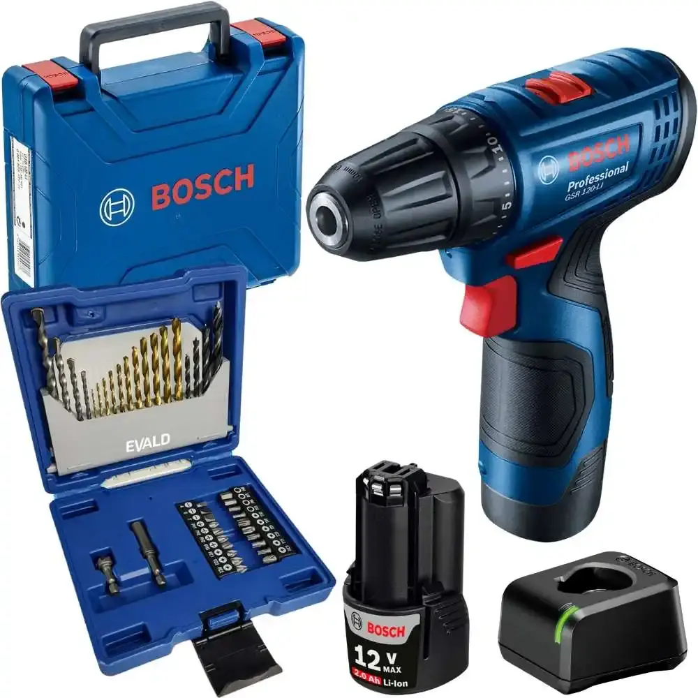 Parafusadeira a bateria 12V GSR 120-LI e estojo de brocas 41 pçs EV-EBB41 evald Bosch
