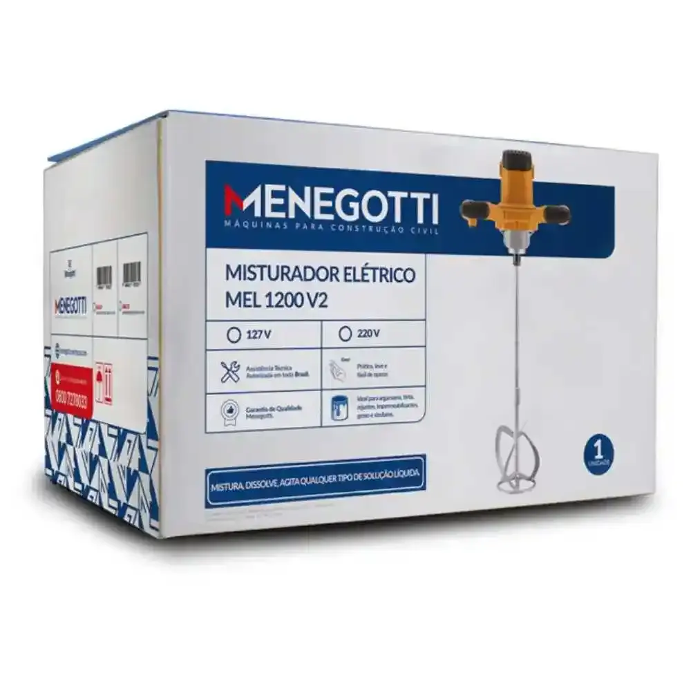 Misturador de argamassa e tinta 1200W MEL1200 Menegotti 110 V — fotografia 3