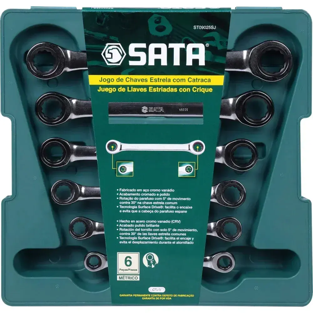 Jogo de chave estrela com catraca 8-19MM com 6 peç Sata — fotografia 6