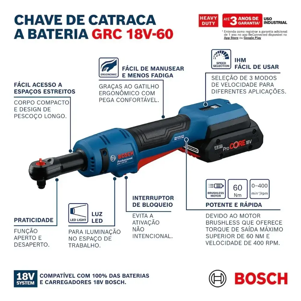 Chave catraca a bateria 18V 3/8 POL 60 NM brushless sem carregador e bateria GRC 18V-60 Bosch — fotografia 10