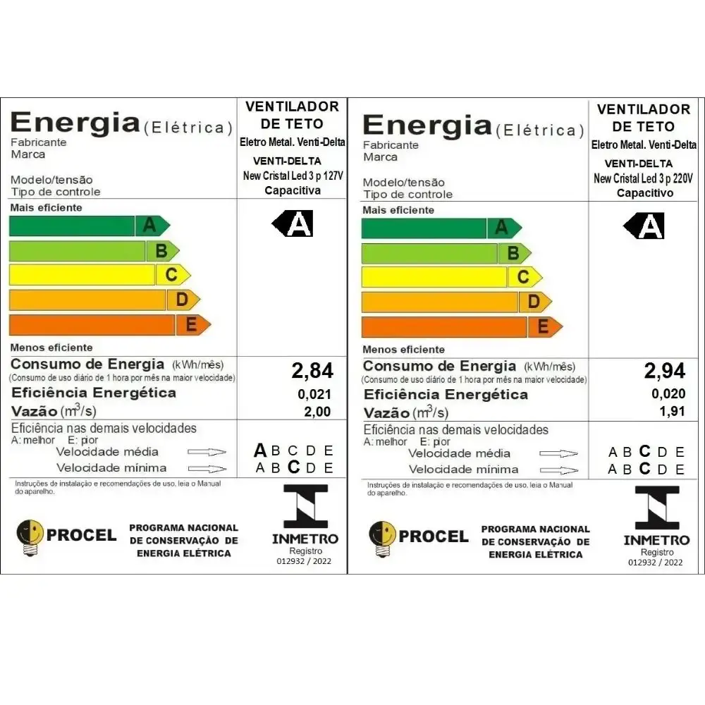 Ventilador de teto 3 pás 130W luminária LED várias cores cristal Venti-delta Preto 110 V — fotografia 6