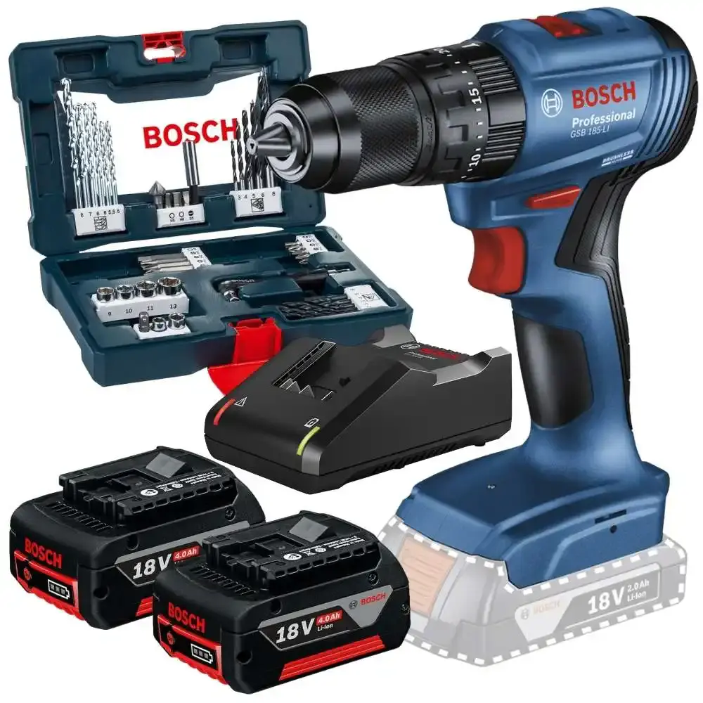 Parafusadeira de impacto 65NM brushless com 2 baterias 4,0AH carregador bivolt e estojo 41 peças Bosch