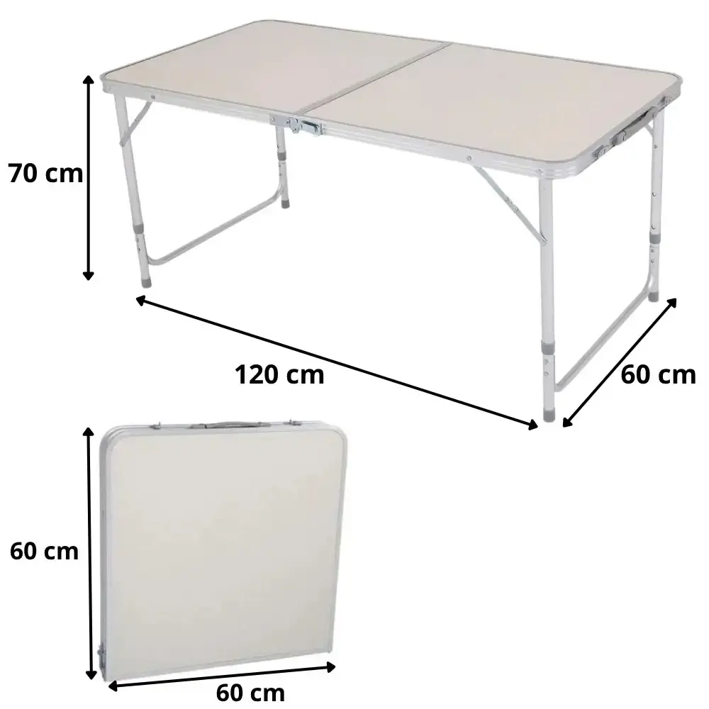Mesa dobrável portátil alumínio e MDF tipo maleta 120X60 CM com 4 banquetas avulsas Zelt — fotografia 2