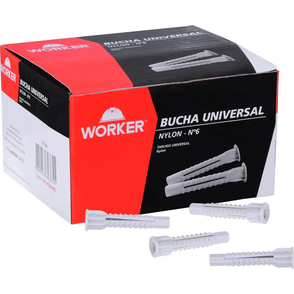 Bucha universal de nylon N°6 caixa 100 peças Worker