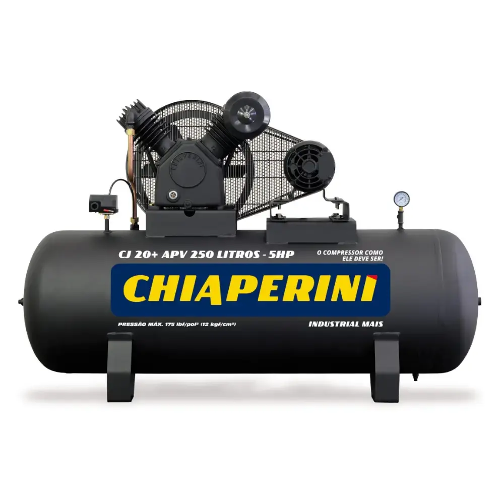Compressor de ar 20 pés 5 HP 250 litros 175 libras trifásico CJ 20+ APV Chiaperini — fotografia de referência