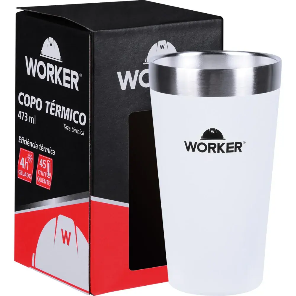 Copo térmico em aço inoxidável branco e preto 473ML Worker — fotografia de referência