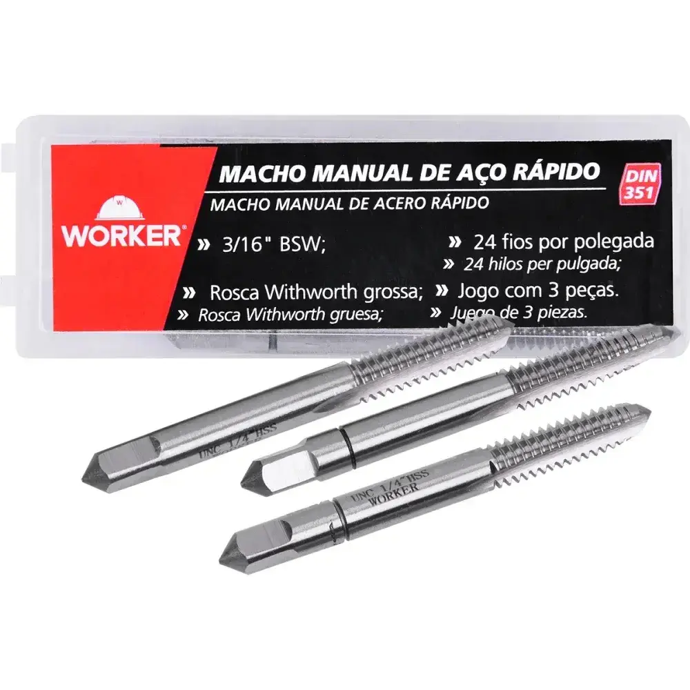 Jogo de macho manual DIN351 bsw 3/16 3 peç Worker — fotografia 8