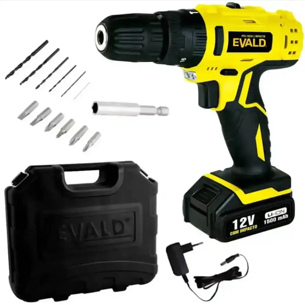 Parafusadeira bateria 12V impacto PFE-012EVI com kit 41 peças EV-EBB41 Evald — fotografia 4