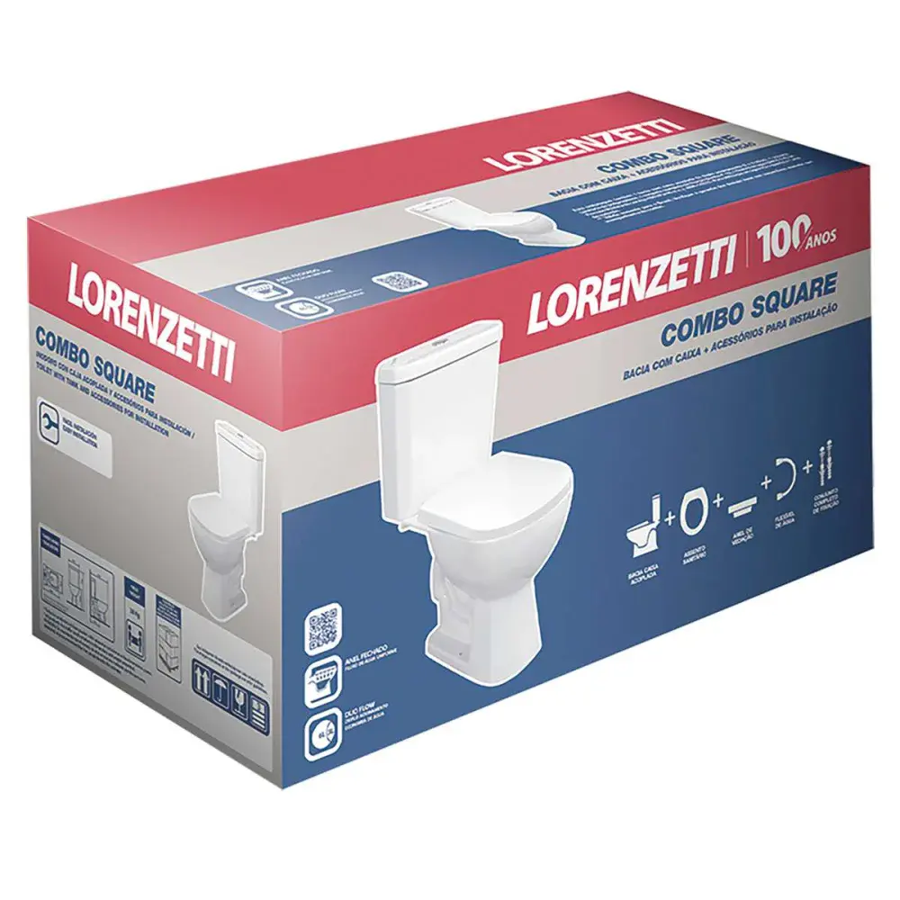 Kit bacia e caixa acoplada square dual flush 3/6L completo lorenzetti Lorenzetti Duchas — fotografia 9