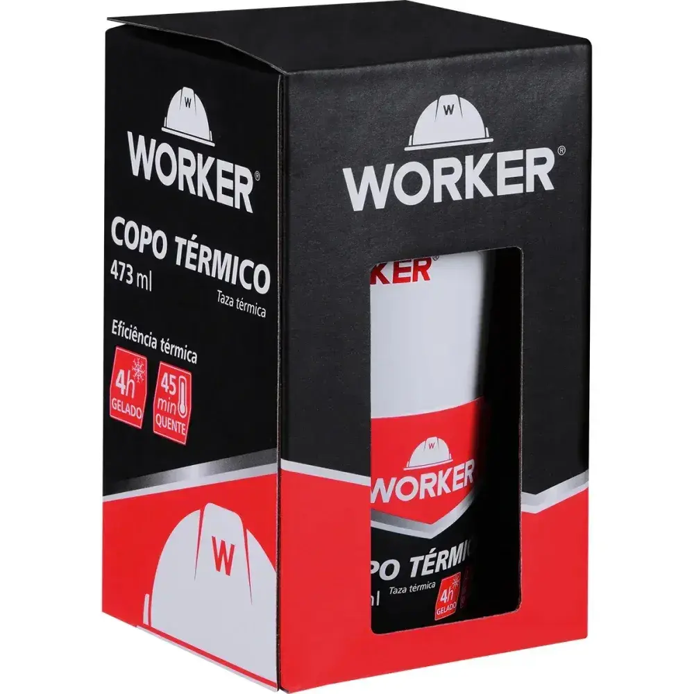 Copo térmico em aço inoxidável branco/vermelho 473ML Worker — fotografia 10