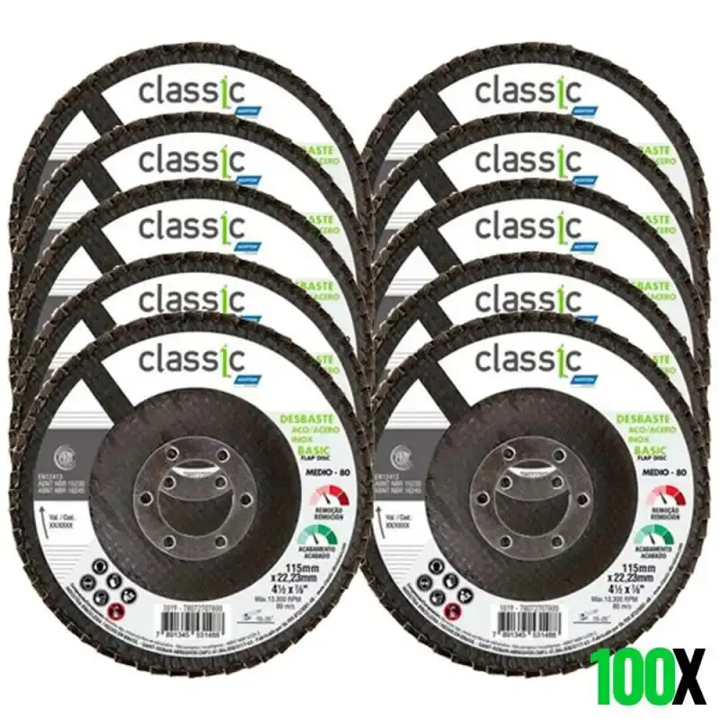 Disco de lixa flap 4.1/2 POL 100 unidades grão 80 classic basic Norton — fotografia de referência