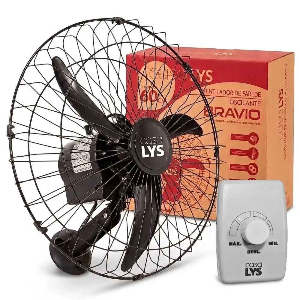 Ventilador de parede oscilante bravio 60 CM 160W bivolt com chave seletora casa LYS — fotografia de referência