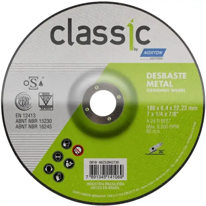 Disco de Desbaste Metal 7 POL x 6.4 MM Furo 7/8 POL Classic Kit 10 Peças NORTON — fotografia 3
