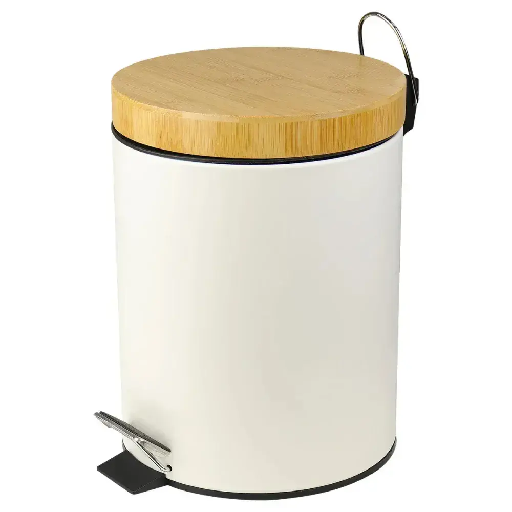 Lixeira tampa de bambu branca 5L Kala — fotografia 5