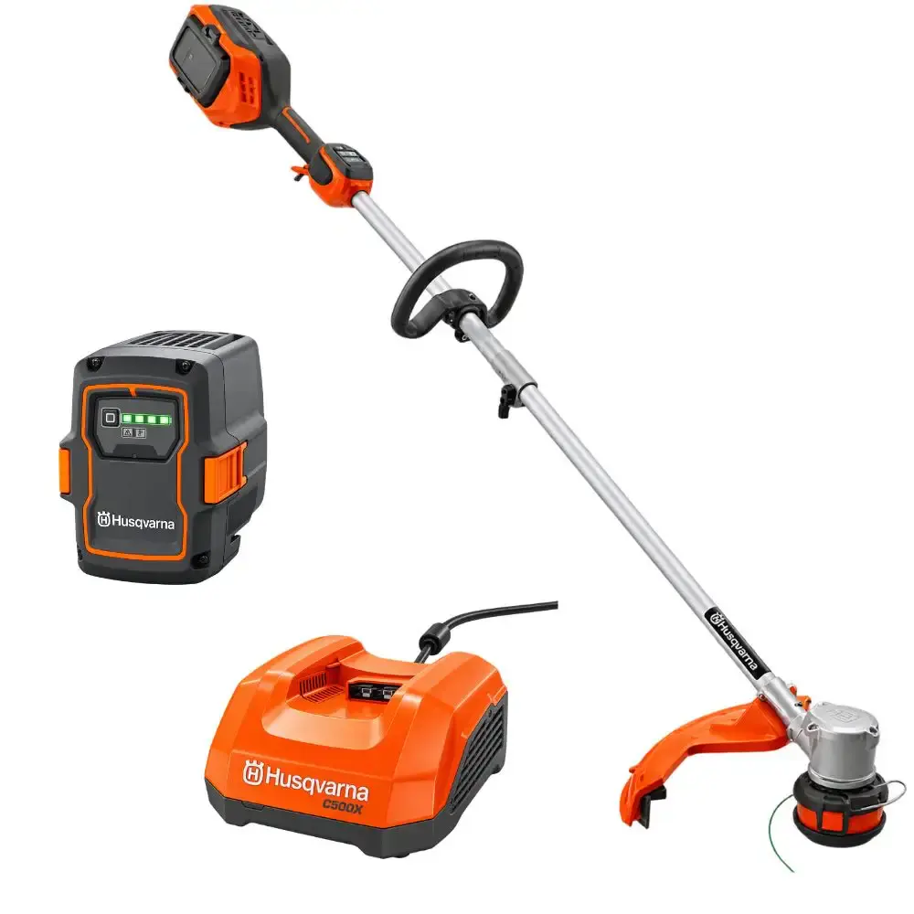 Aparador de grama 36V carregador rápido 40-C500X e bateria B220X Husqvarna — fotografia de referência