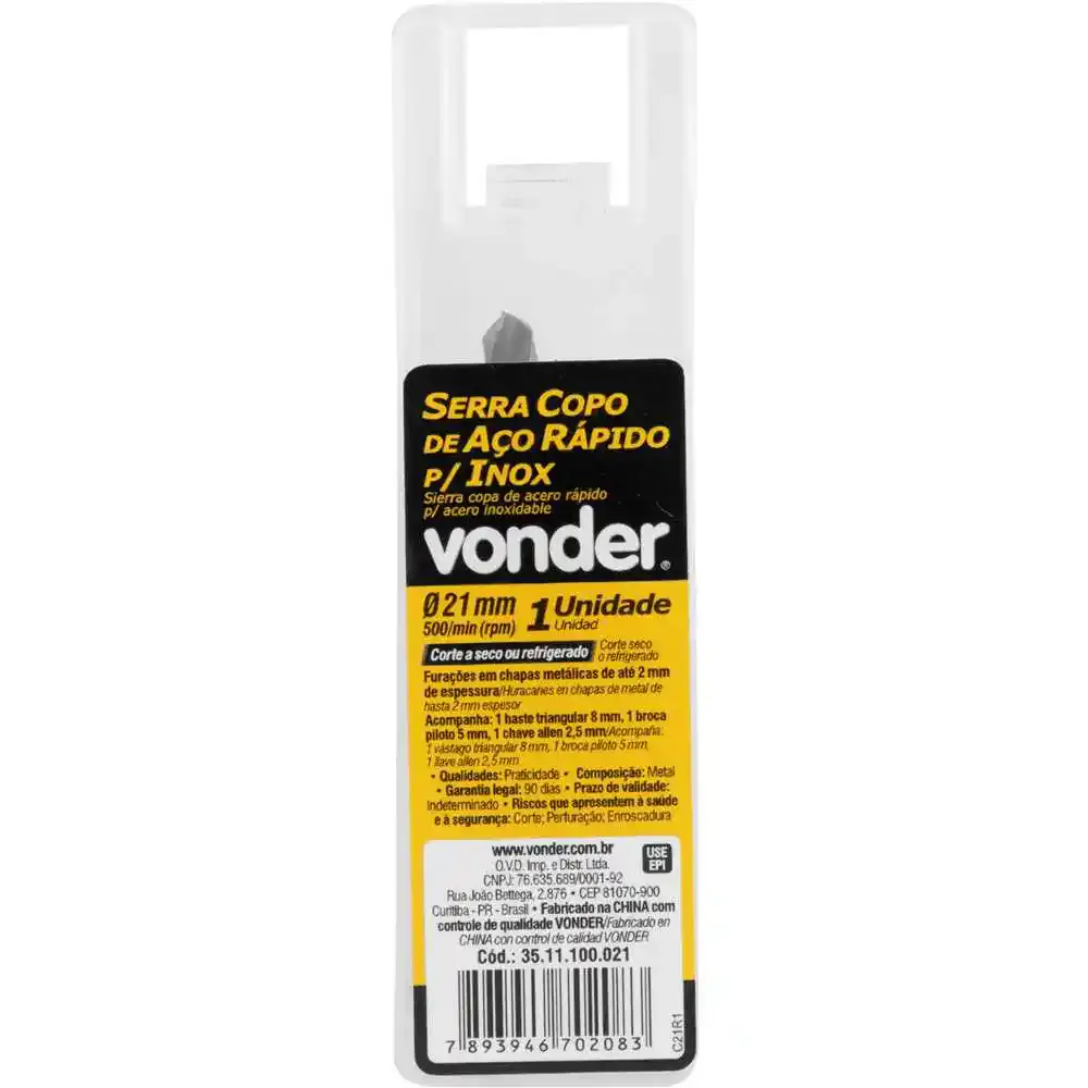 Serra copo aço rápido 21MM para inox Vonder — fotografia 4