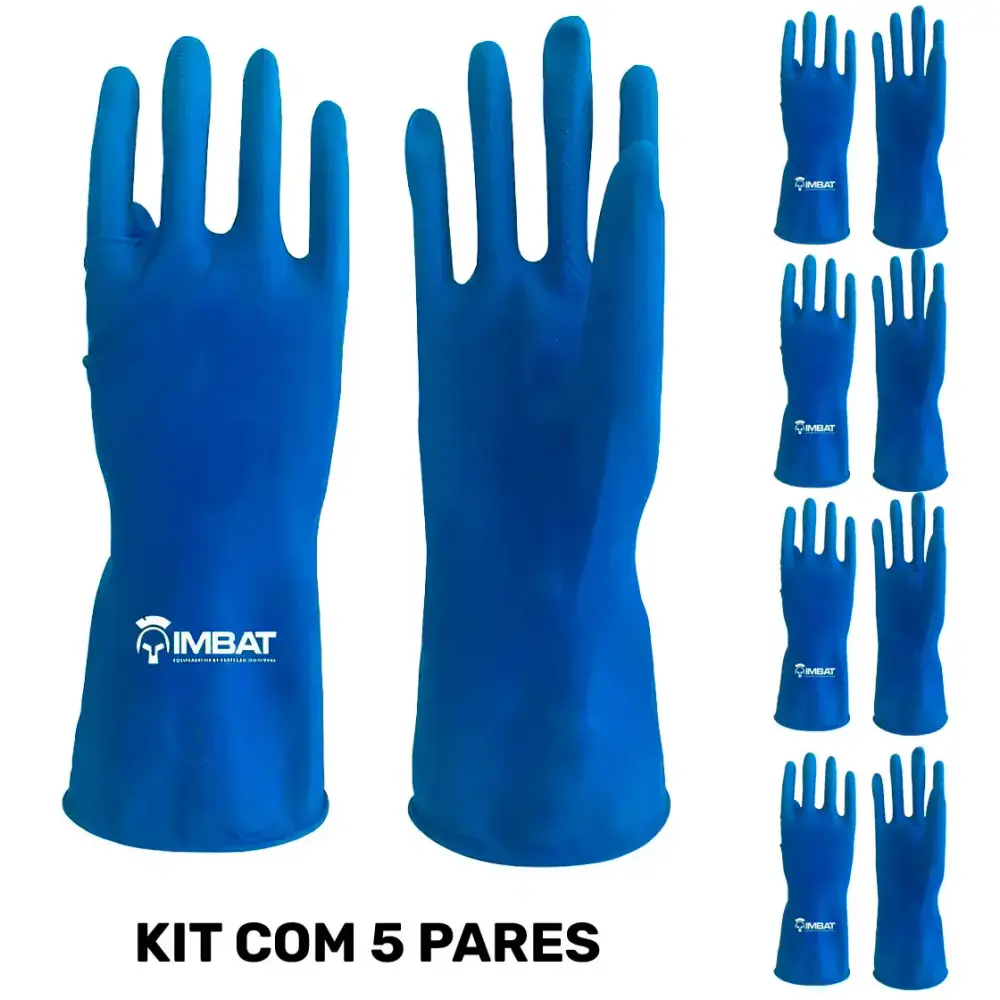 Kit 5 luvas de borracha forrada azul T9 LV-LAZF-9 Imbat — fotografia 2