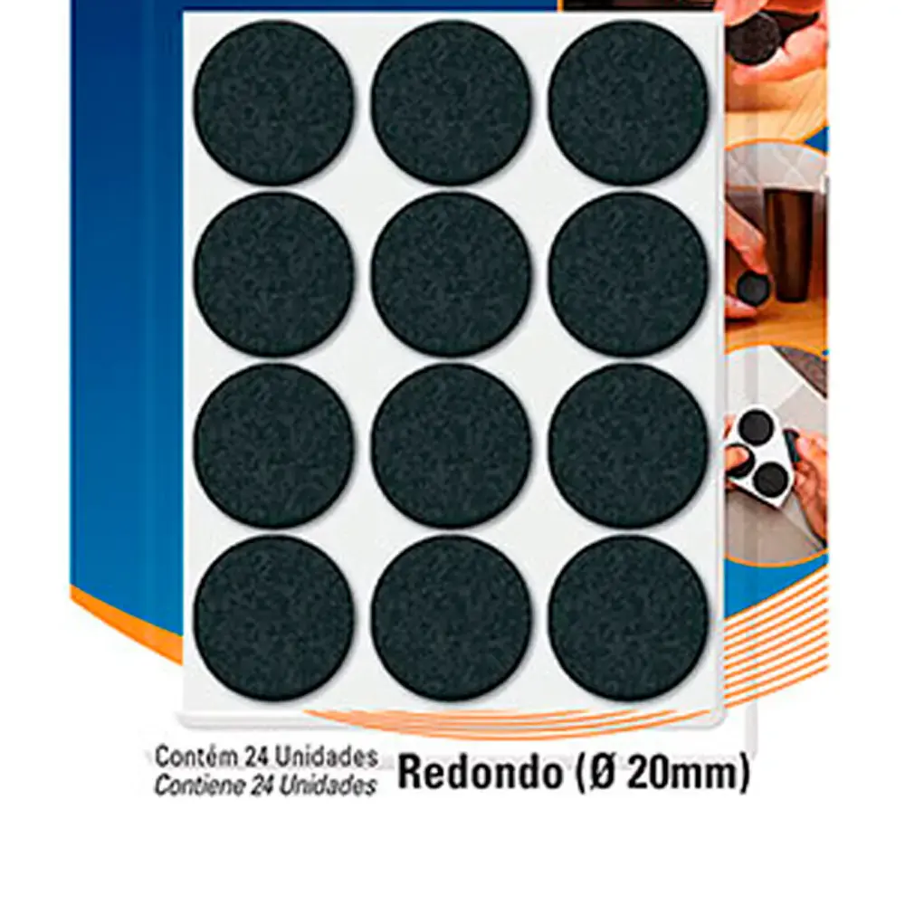 Feltro redondo preto 20MM com 24 unidades protege pisos e móveis 2370100200 Tekbond — fotografia 5