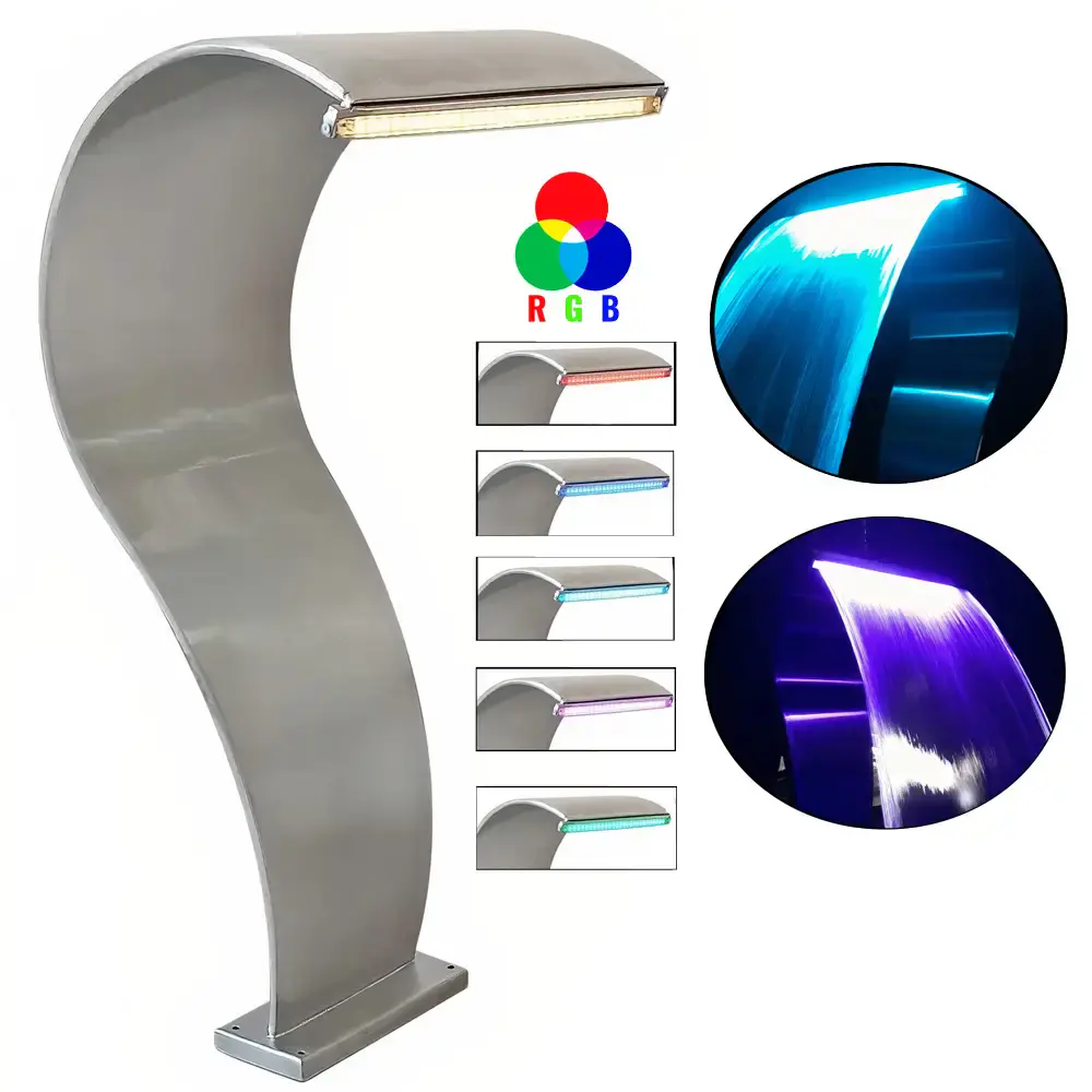 Cascata para Piscinas 60 x 26 CM Aço Inox Naja com LUZ RGB EVALD — fotografia 2