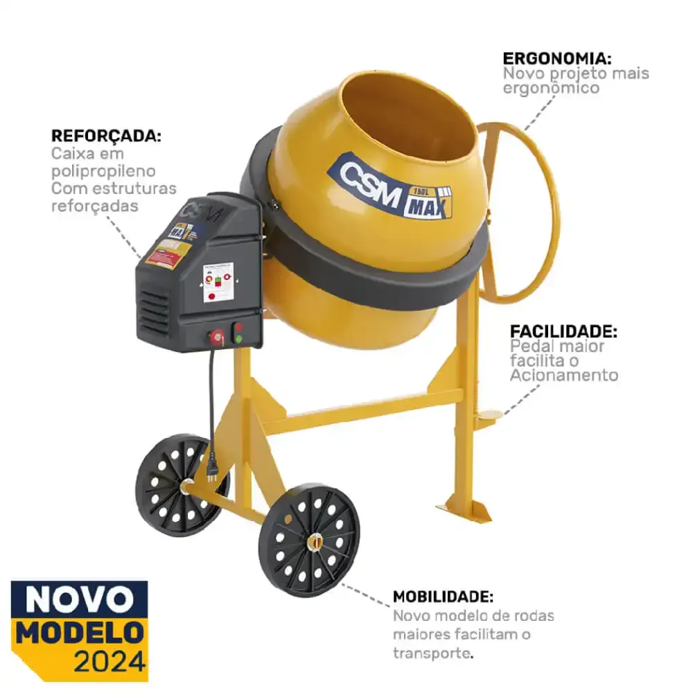 Betoneira 150 litros com motor 0.5CV 4 pólos monofásico CS150 CSM 110 V — fotografia 5