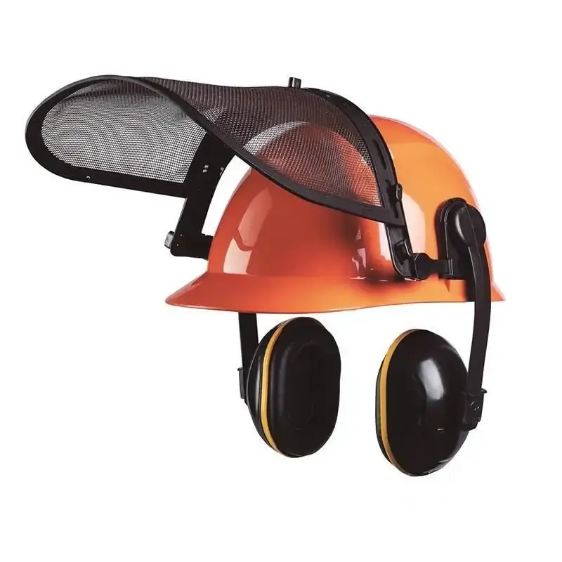 Kit roçador completo capacete protetor auricular e protetor facial camper — fotografia de referência