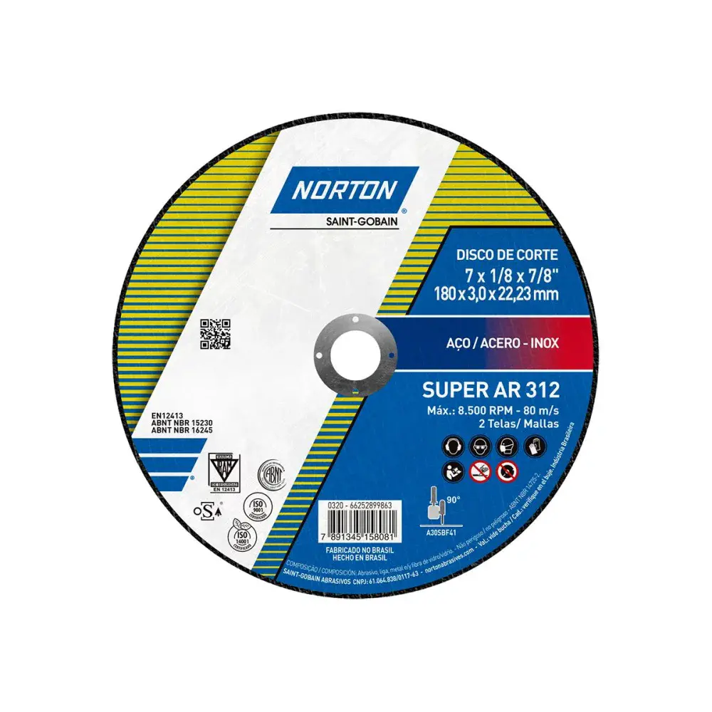 Disco de corte super aços AR312 180X3,0MM Norton — fotografia de referência