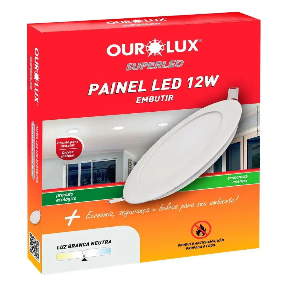 Painel led redondo embut 12W 6500K biv Ourolux — fotografia de referência