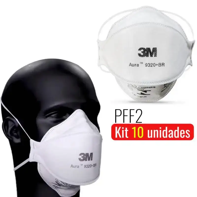 Máscara respirador PFF-2 aura 9320+BR 3 camadas kit com 10 unidades 3M