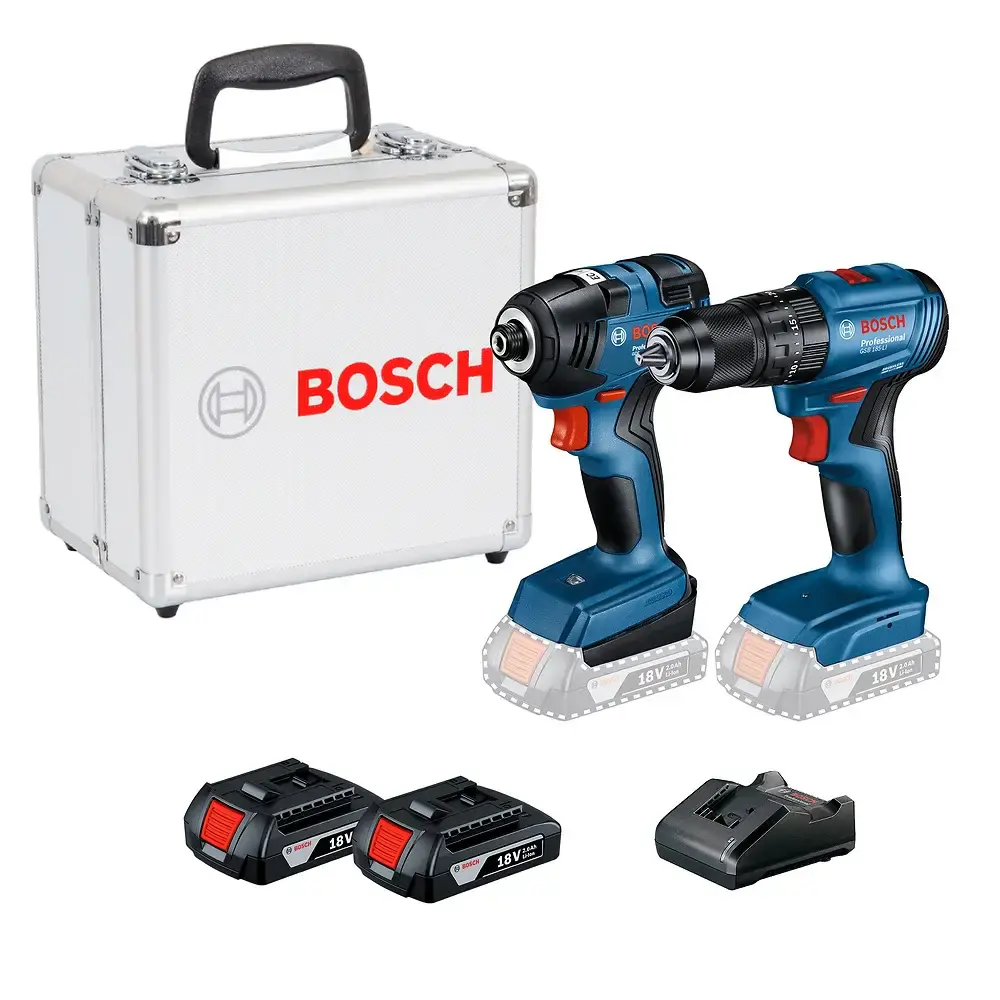 Parafusadeira furadeira impacto GSB 185-LI + chave de impacto GDR 18V-200, 2 baterias e maleta Bosch