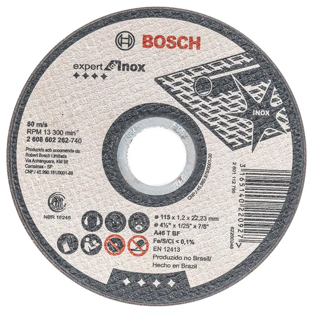Disco de corte expert inox 115 x 1,2MM com centro reto Bosch — fotografia de referência