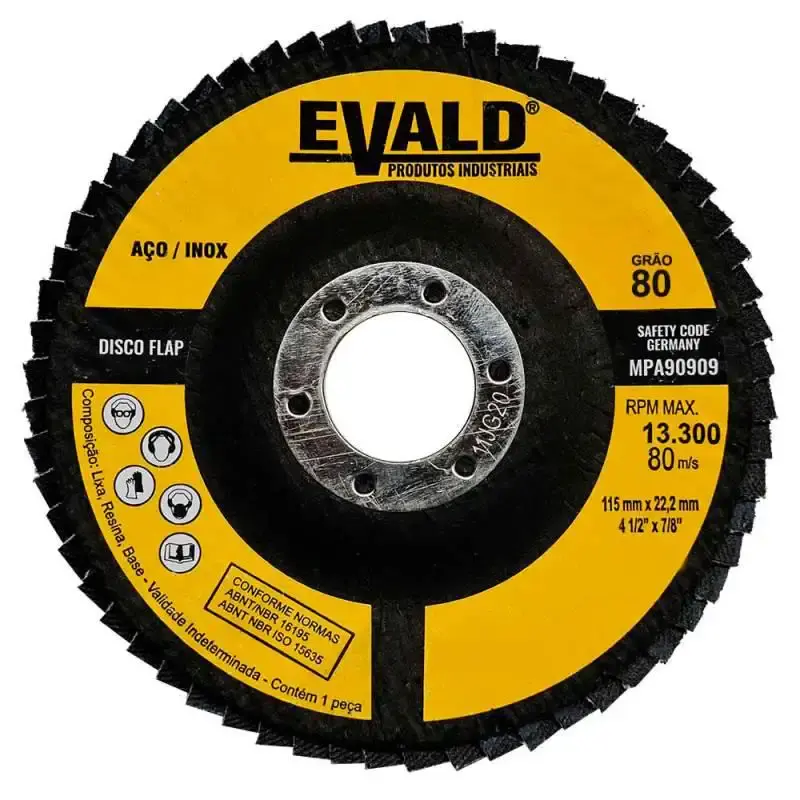Disco de lixa flap 4.1/2 POL 115 MM aço inox grão 80 kit com 10 unidades Evald Evald — fotografia 3