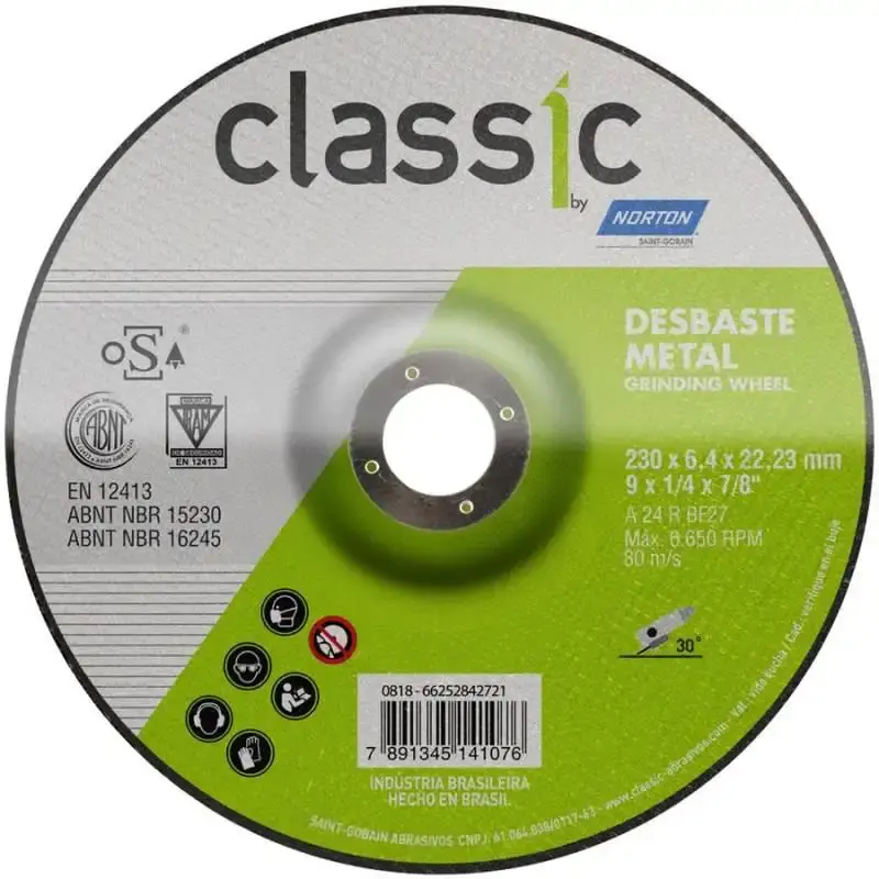 Disco de Desbaste Metal 9 POL x 6.4 MM Furo 7/8 POL Classic Kit 25 Peças NORTON — fotografia 3