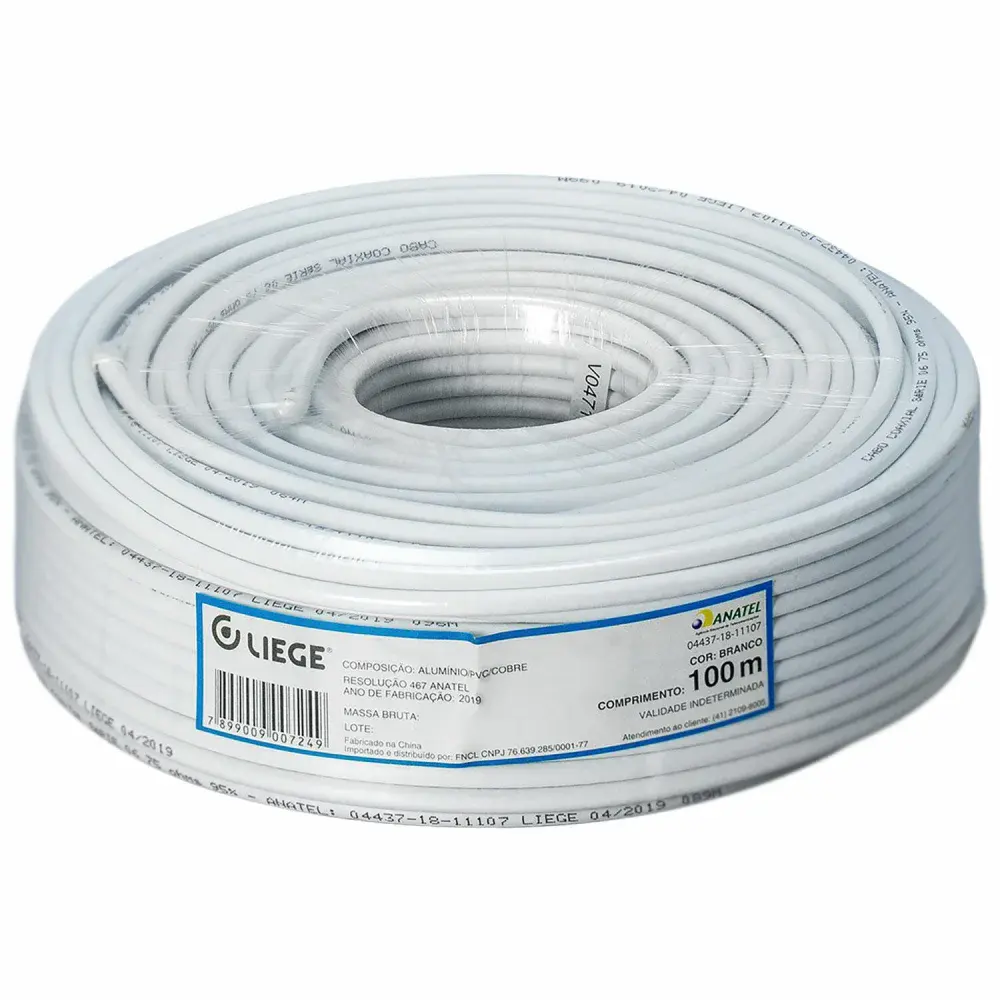 Cabo coaxial série 59 67% 100M branco Liege