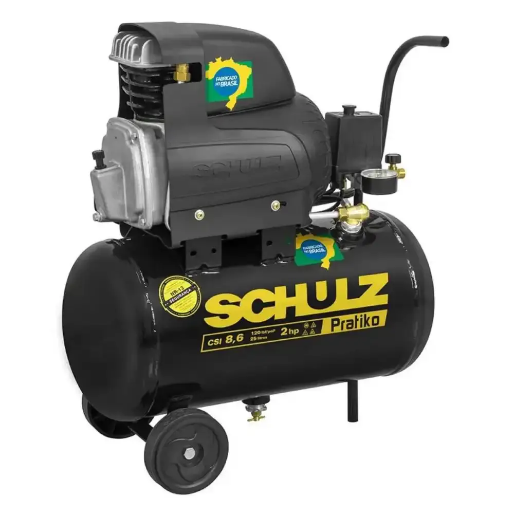 Compressor de ar de pistão 2.0 HP 25 litros 8.6 pés pratiko CSI 8.6|25 Schulz 110V — fotografia de referência