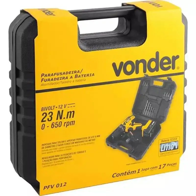 Furadeira Parafusadeira 12V BIVOLT PFV 012 c/ 2 Baterias e Kit de Brocas e Bits VONDER — fotografia 5