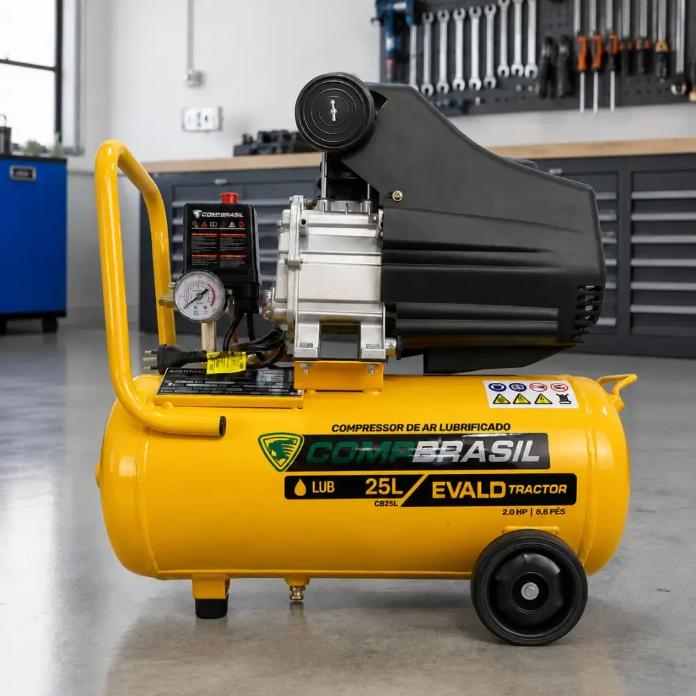 Compressor portátil lub 8,6PÉS 2HP 25 litros com kit multiuso 5 pçs evald tractor combrasil 220 V Compbrasil — fotografia 6