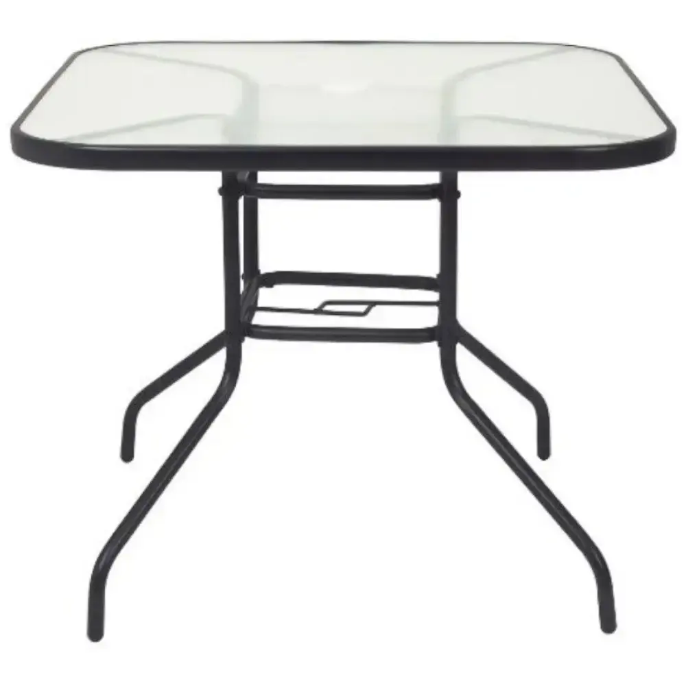 Conjunto com mesa cadeiras e guarda sol preto para jardim chicago Mor — fotografia 2
