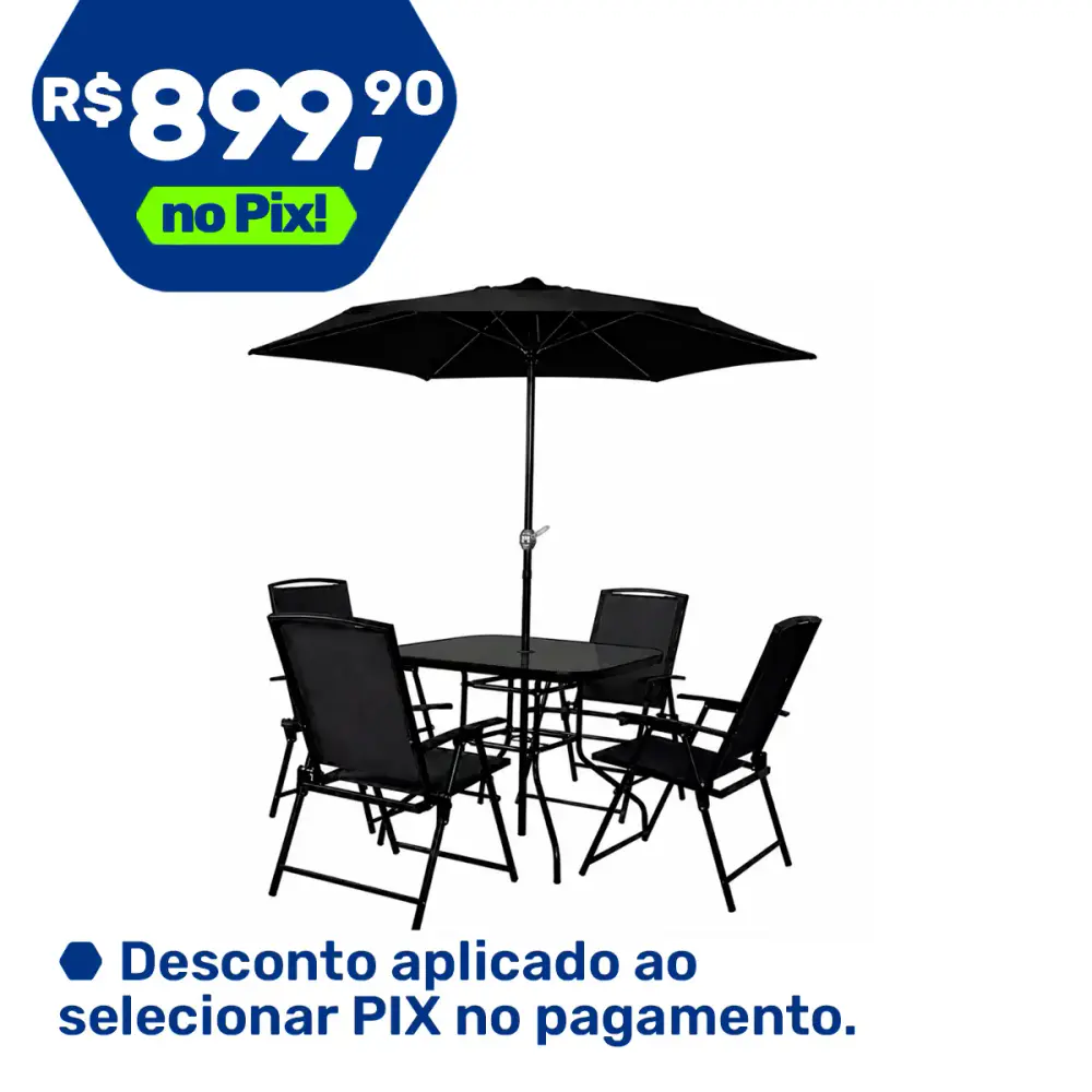 Conjunto com mesa 4 cadeiras e guarda sol 180CM riviera para jardim casa LYS — fotografia de referência