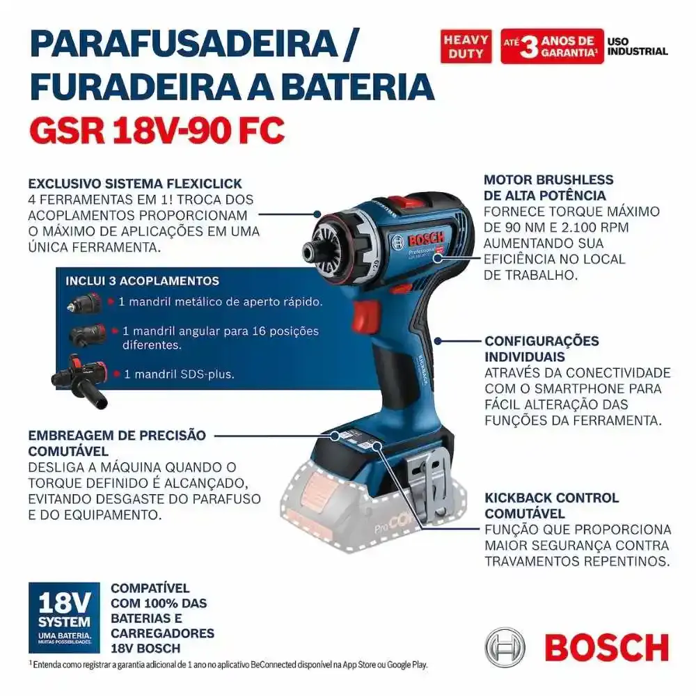 Parafusadeira 18V 1/2 POL 64NM brushless GSB18V-90 com bateria e maleta Bosch — fotografia 7