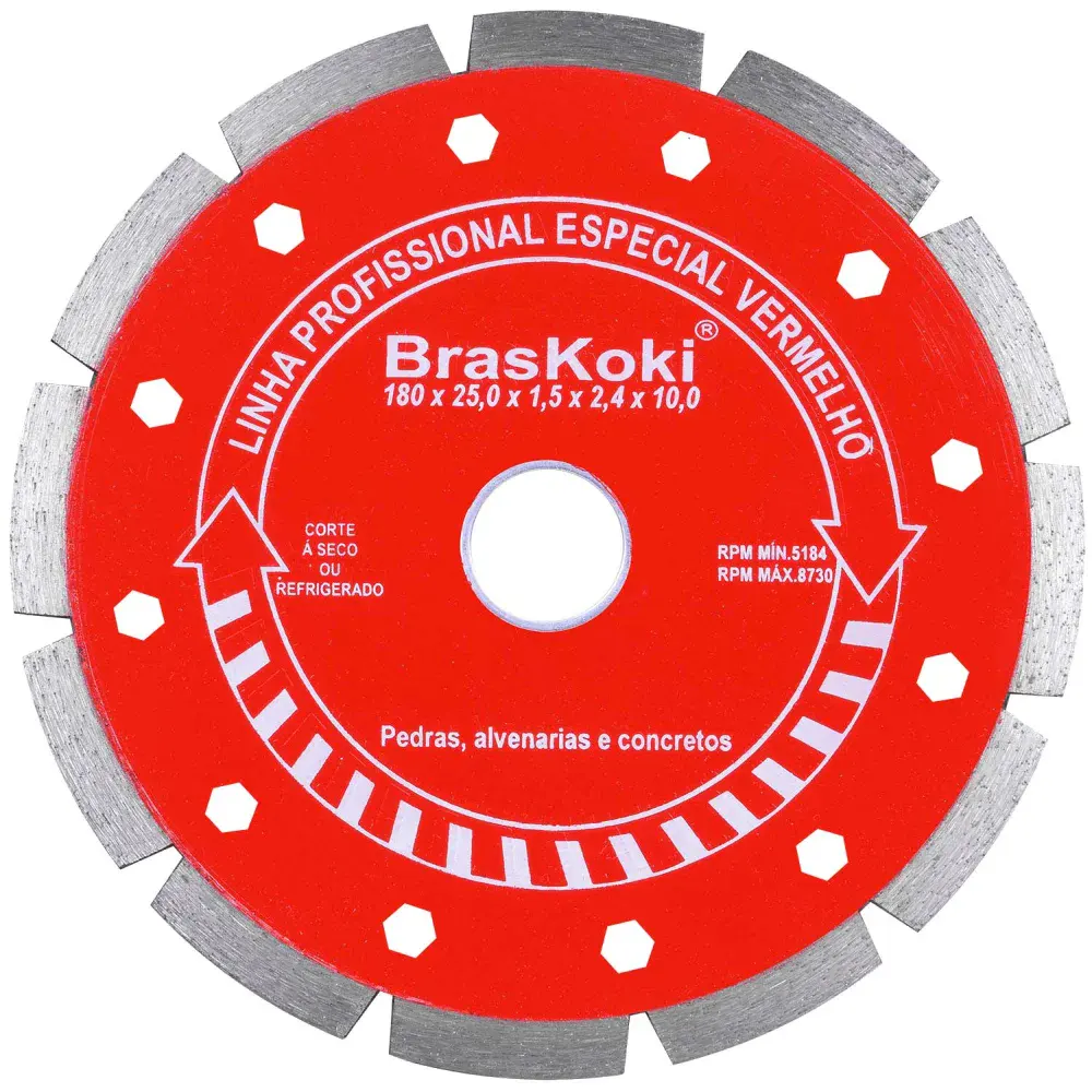 Disco diamantado 180X25,4MM com bucha 22,3 mm Braskoki