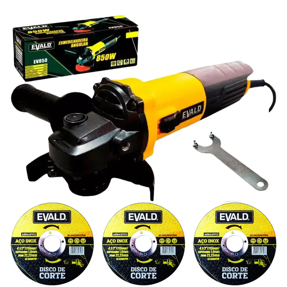 Esmerilhadeira angular 4.1/2 POL 850W 115MM EV850 Evald + kit 3 discos 220 V — fotografia de referência