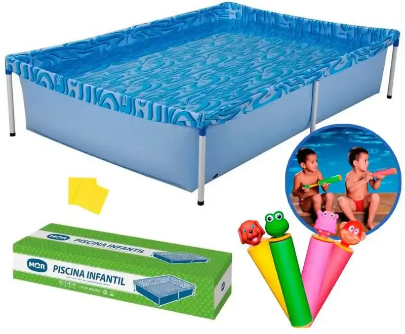 Piscina retangular 1000 litros de lona com armação 189X126X42 CM + 1 lança água bichinho Mor — fotografia de referência