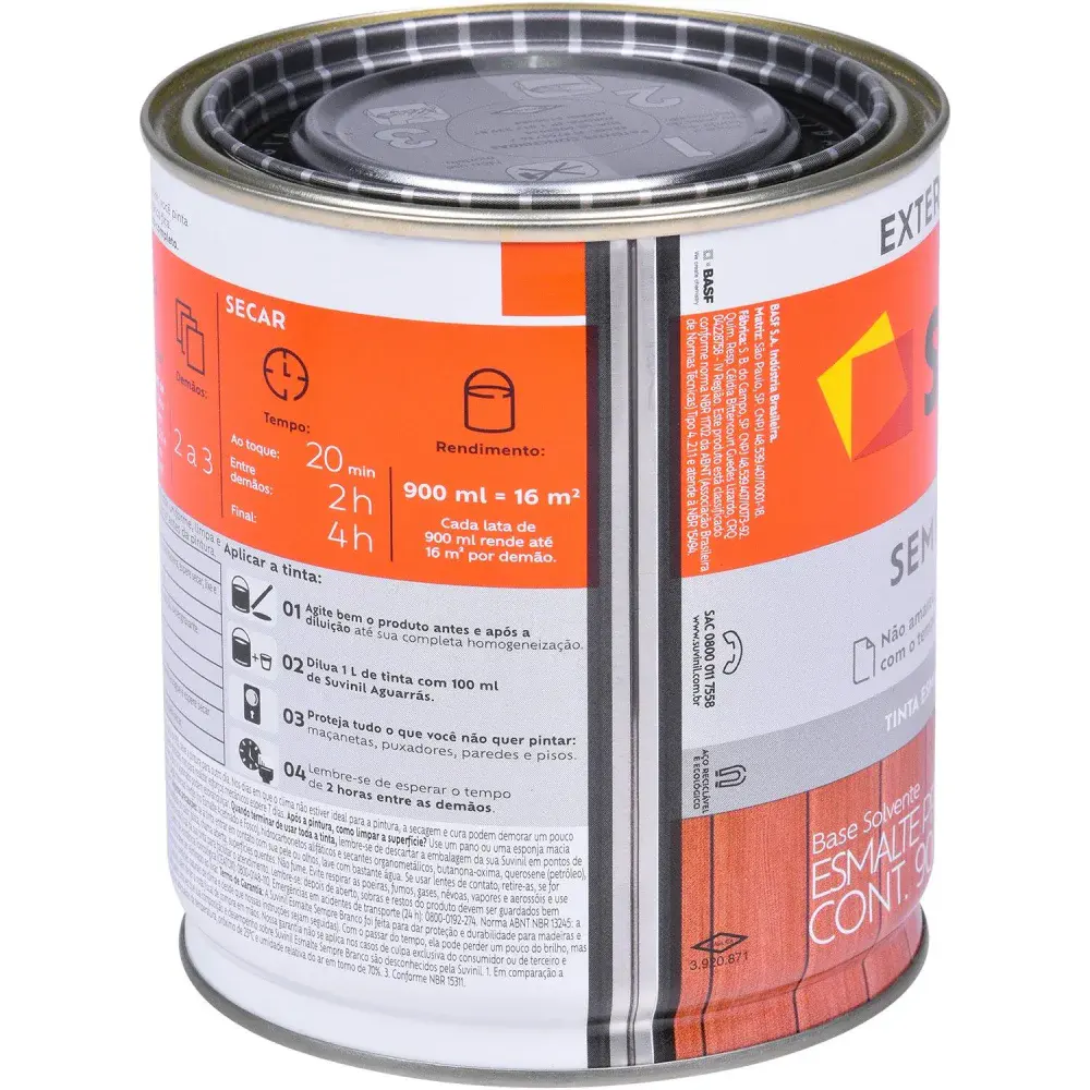 Tinta esmalte sempre branco acetinado branca 900ML Suvinil — fotografia 3